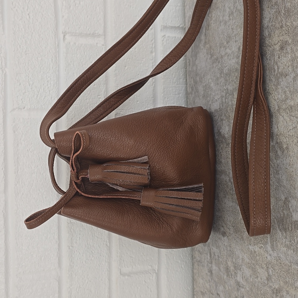 Shaffer LA Greta Bucket Bag Brown Leather Crossbody Mini